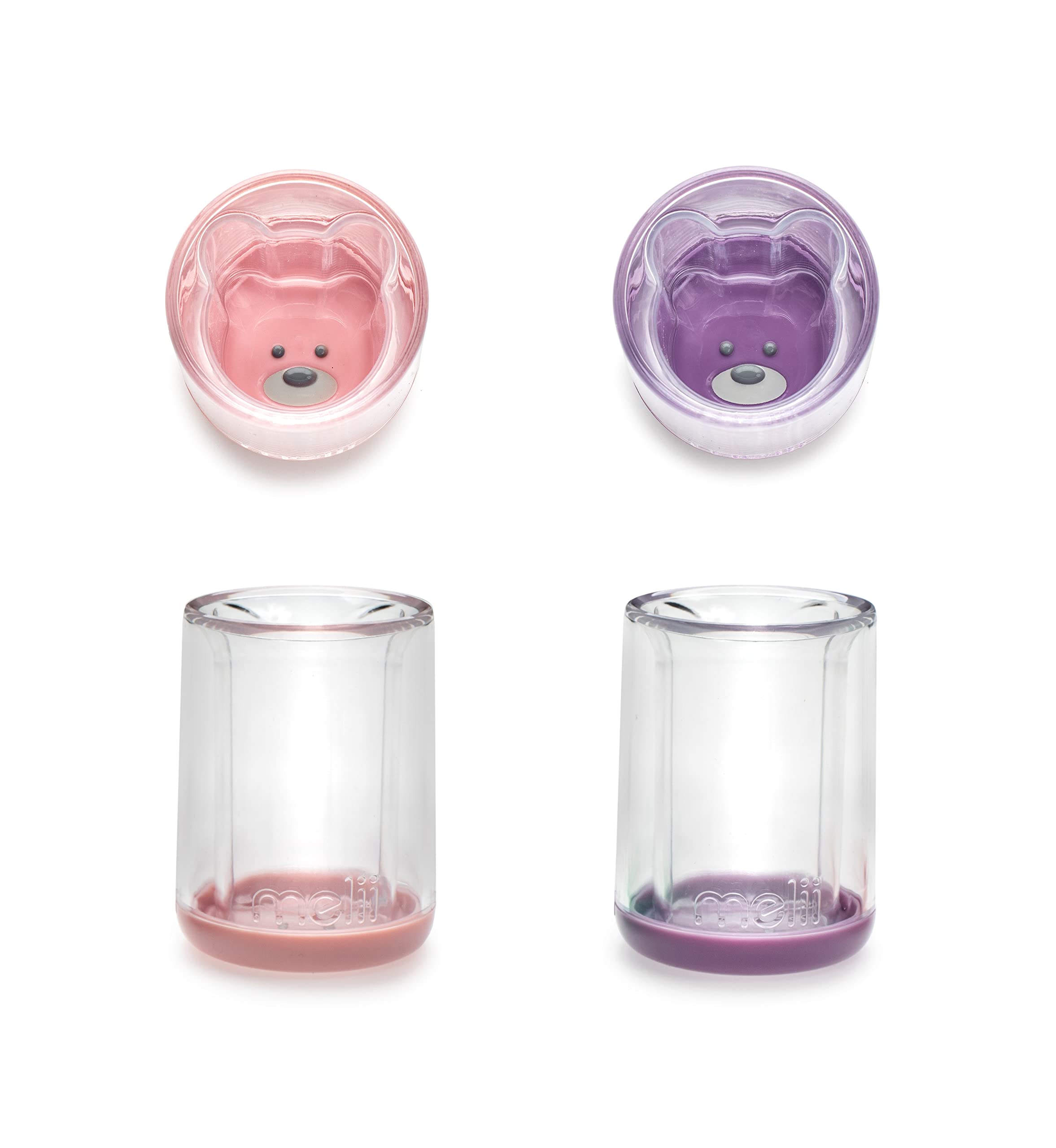 melii Double-Walled Bear Drinking Cup for Toddlers, Kids and Children (Pink + Purple - 2 Pack)