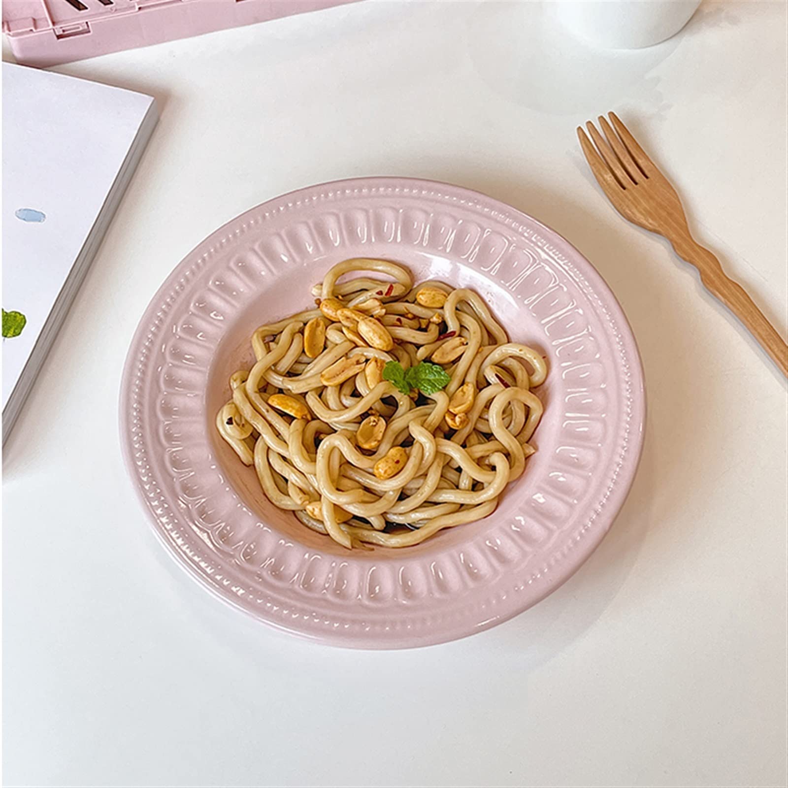 Platos Llanos Plato de Comedor Hogar Cocina Restaurante Café Plato de Postre Plato de Comedor Regular Plato Profundo Rosa Plato Plano Redondo Plato de Comedor Simple Rosa Platos Postre