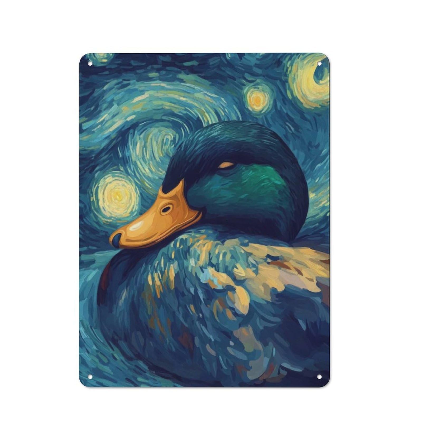 Junmoney Style-17 Modern Retro Decorative Metal Plaque 40X30cm Featuring Starry Night Duck, Loft Wall Plaque For Flat, Bar, Studio Or Gallery Wall