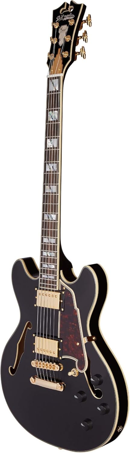 D'Angelico Electric 6 String Acoustic Guitar, Right, Black (DAEMINIDCSBKGS)