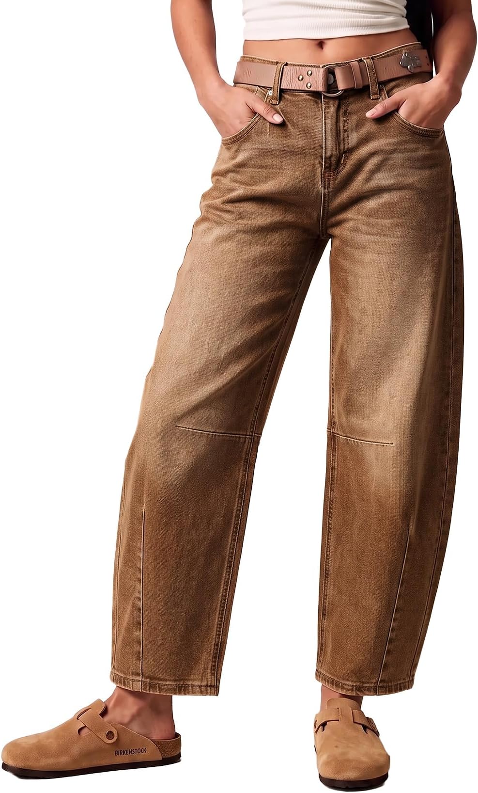 Women's Barrel Jeans Wide Leg Mid Rise Y2k Ankle Denim Pants