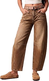 Sidefeel Women's Barrel Jeans Wide Leg Vintage Mid Rise Y2k Baggy Boyfriend Ankle Denim Pants