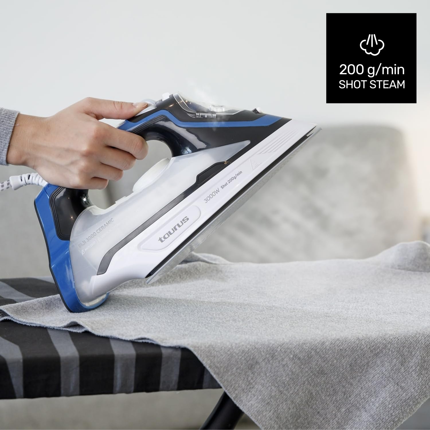Taurus - Plancha de vapor 3000 Ceramic | 3000W | Golpe de vapor de 200g/min | Vapor continuo de 45g/min | Suela de cerámica | Doble sistema anti cal