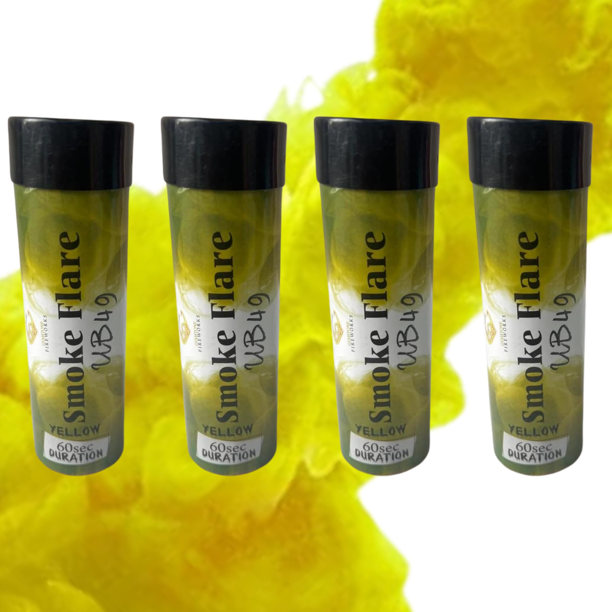 4 Mix Smoke Flares 60 seconds perfect for wedding birthday or any other occasion pull ring ignition (yellow)