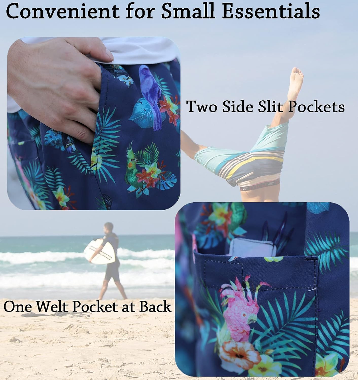 Swim Trunks Men Short Above The Knee Cool Bathing Suit with Pockets Bright Color Tropical Theme Men's Festive Modest Volley Beach Wear Clothing for Water Sports, X-Large | 