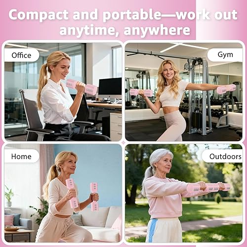 Vista 6 de Juego de 2 mancuernas ajustables, juego de pesas ajustables, mango antideslizante, juego de mancuernas 4 en 1 para mujeres en casa, 2.2 libras, 3.3