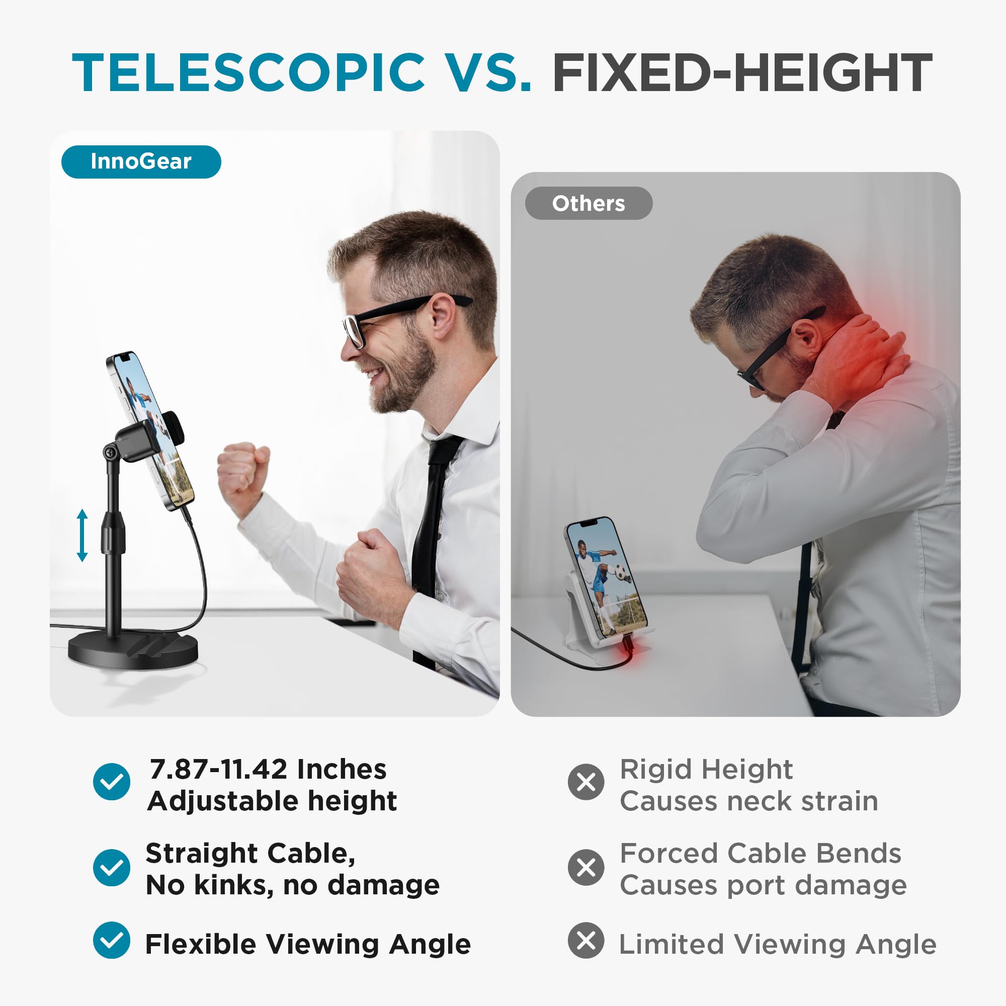 InnoGear Support télescopique pour webcam de bureau avec support de téléphone pour webcam C922 C930e C920S C920 C615 C960 C920x BRIO 4K NexiGo N60, lumière droite, GoPro avec filetage 6,35 mm