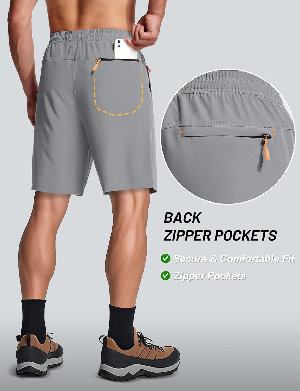 MAGCOMSEN Men's Hiking Shorts 9" Quick Dry Lightweight Running Shorts with Zipper Pockets for Workout Athletic Sport - Image 4
