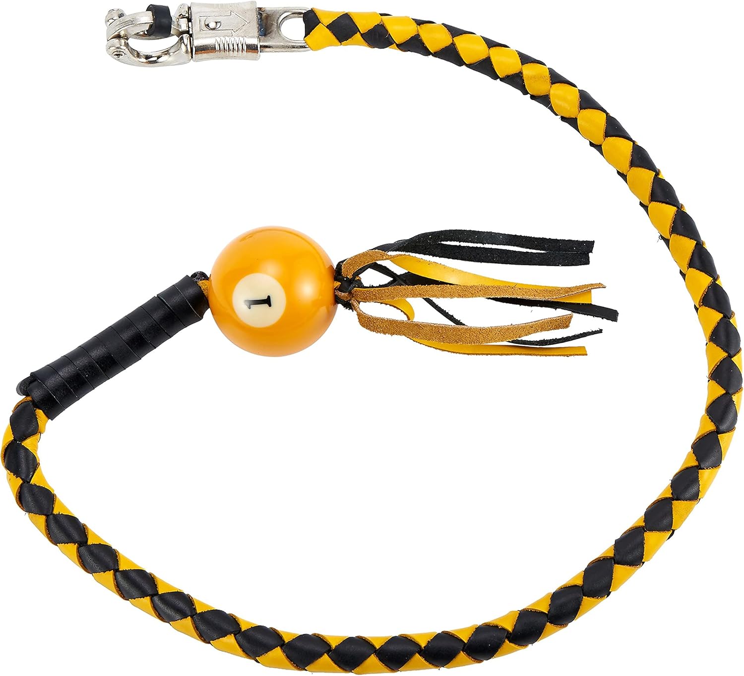 GARGOYLE BELLS Genuine Leather Motorcycle Whips 42" Get Back Whip with Fringes and Ball, Heavy Duty Biker Whips Handlebar Accessories for Motorbike