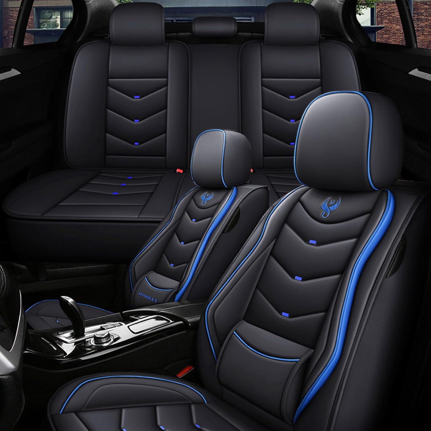 5 Seat Covers for Honda Accord 2003-2025 Leather Waterproof Breathable Car Seat Covers, Interior Accessories Seat Cover Cushion Airbag Compatible (Black&Blue, Standard)