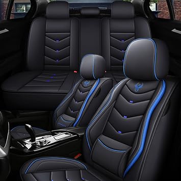 5 Seat Covers for Subaru Outback 2005-2026 Leather Waterproof Breathable Car Seat Covers, Interior Accessories Seat Cover Cushion Airbag Compatible Black&Blue, Standard