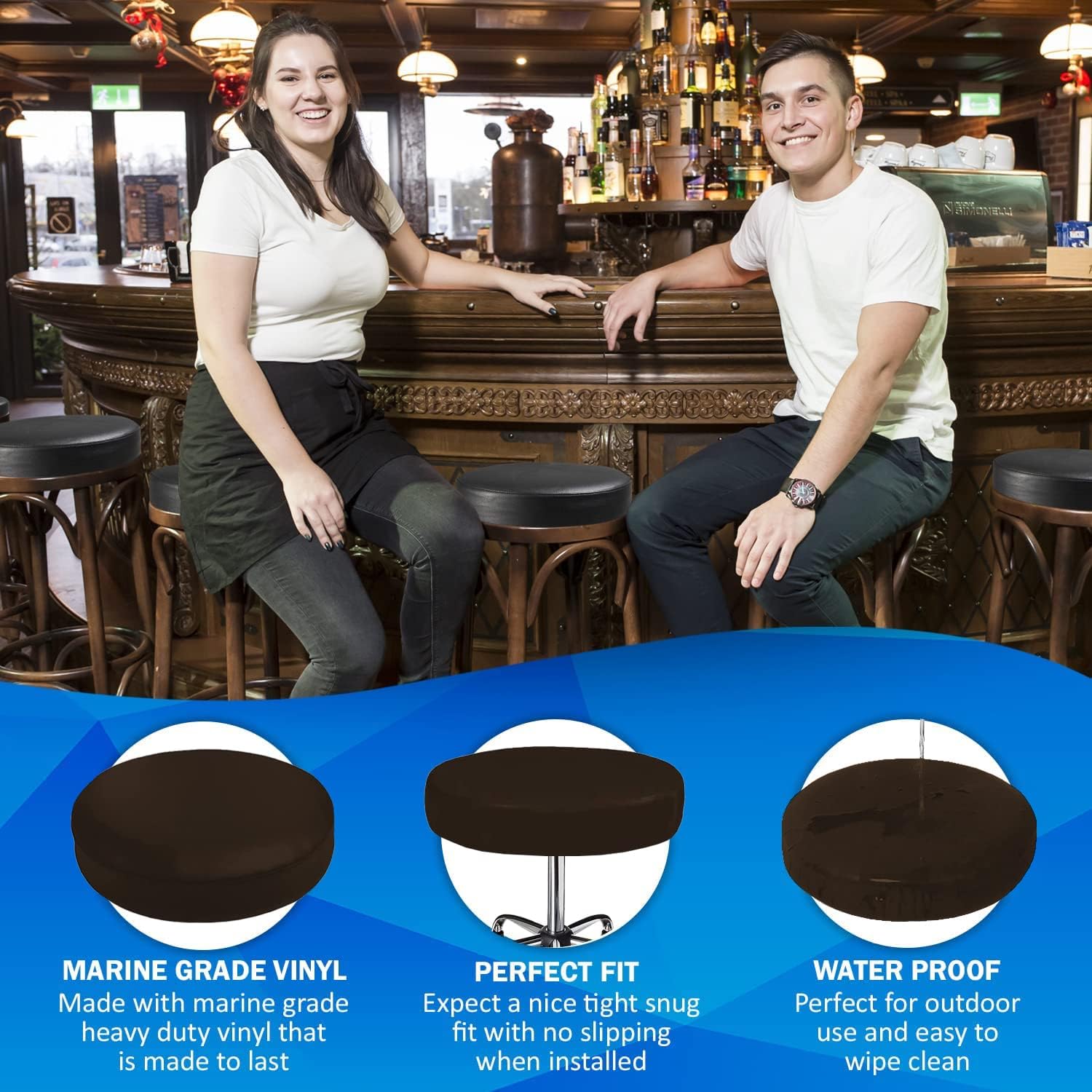 Bar Stool Top Replacement Cover Only Round DIY Staple-On Heavy Duty Commercial Vinyl Restaurant Office Medical (15 inch Diameter, Espresso)