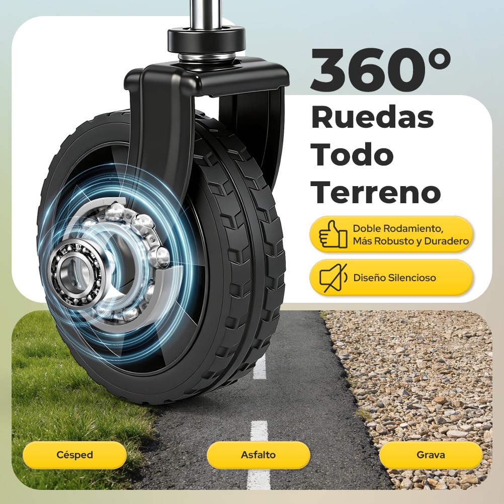 Carro Plegable con Ruedas, Capacidad 120L/120KG, Mango Ajustable y Ruedas Desmontables, Carrito Transporte Todoterreno para Camping, Compra o Jardín