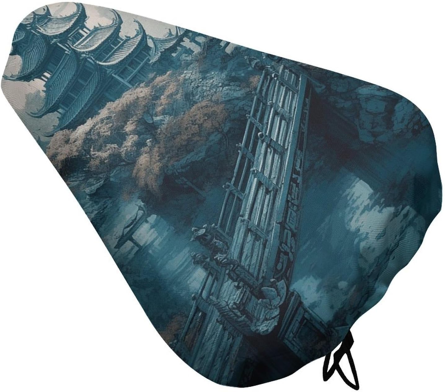 Asian Style Painting Bike Seat Cushion Waterproof Road Bike Seat Cover for Women Men Comfort Bicycle Seat Rain Cover with Drawstring Padded Mountain Bikes Saddle Fit for Exercise Stationary Bikes