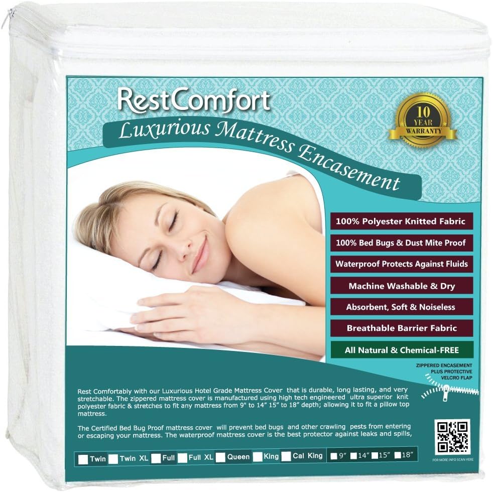 RestComfort Luxury Zippered Encasement Waterproof, Dust Mite Proof, Bed Bug Proof, Hypoallergenic Breathable Six Sided Mattress Protector … (California King, Scratches 9-15")