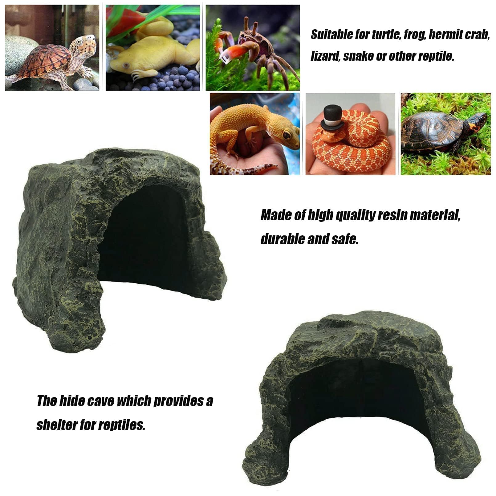 Tfwadmx Cueva de reptiles de la roca del escondite de la roca del hábitat de la decoración del acuario pequeño escondite de la tortuga para lagartos, tortugas, reptiles, anfibios, peces