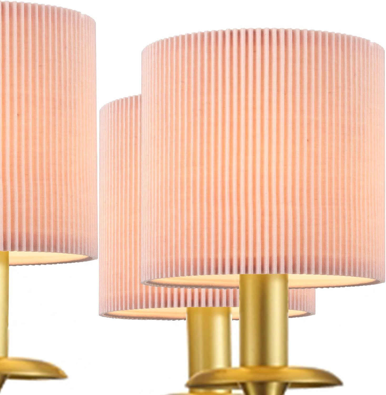 KETTE Clip-on Chandelier Fabric Lamp Shades,Set of 6,Small Drum,5.4"×5.4"×H5.2",TC fabric,Handmade,Modern Trendy Decorative,ONLY FOR CANDLE BULB,Pink