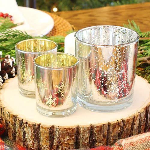 Miniatura 3 de Just Artifacts Portavelas votivas metálicas de Navidad de 2.85 pulgadas (juego de 25, copos de nieve plateados y dorados)