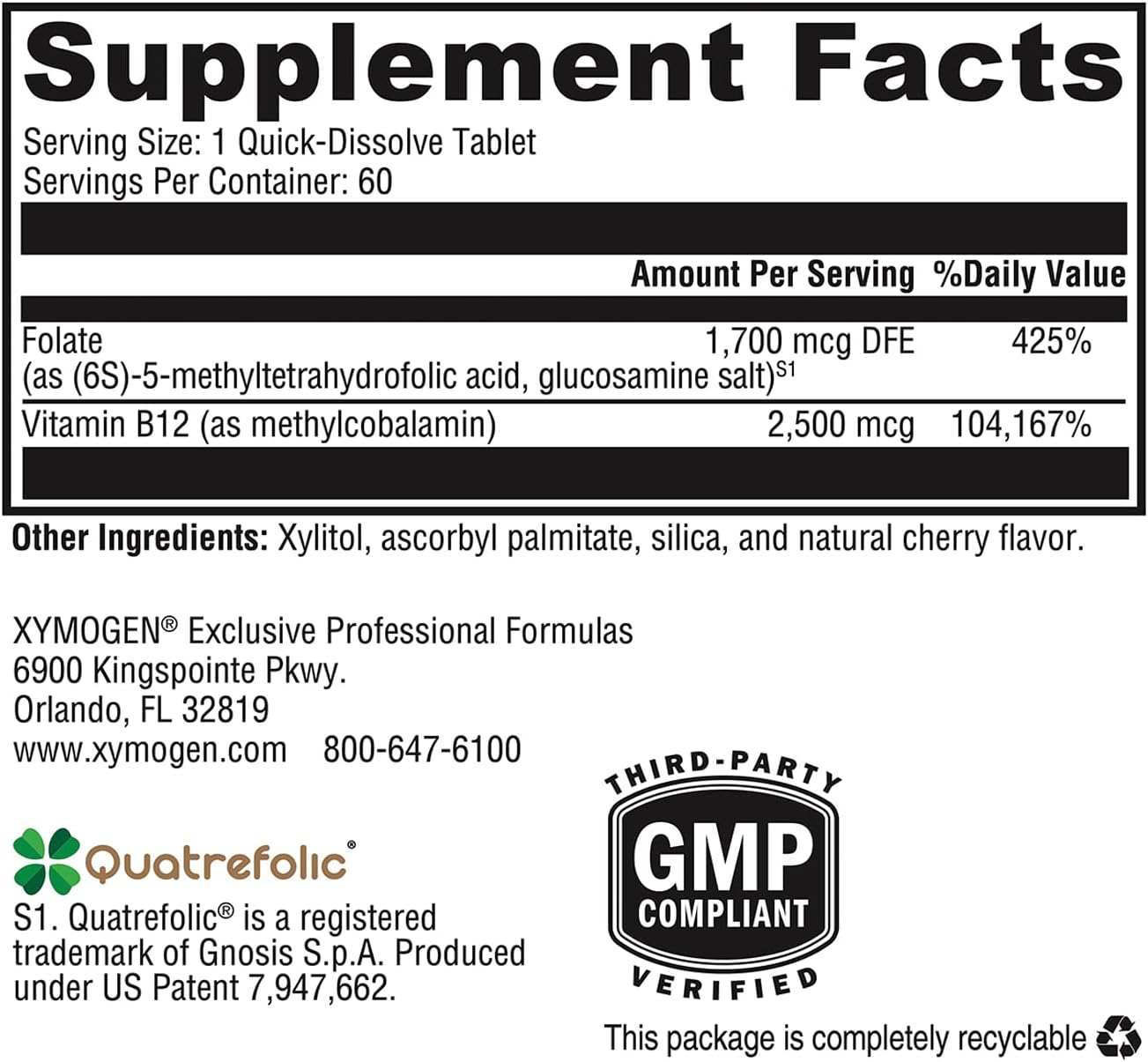 XYMOGEN 5-MTHF Plus B12 - Biologically Active Folate + Methyl B12 (Methylcobalamin) to Support Methylation and Nervous System Health - Great-Tasting Cherry Flavor (60 Quick-Dissolve Tablets) - Image 7