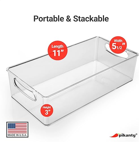 Miniatura 2 de Organizador de refrigerador de 11 pulgadas con asas - Almacenamiento de plástico transparente para refrigerador, despensa o encimera - Apta para