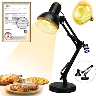 Portable Food Heat Lamp - [Foldable Design] [3S Quickly Heating] Food Warmer Light, Commercial Heat Lamp for Food, Catering Warming Lamp for Parties, Buffet, Pizza, Chicken, Chocolate (Black)