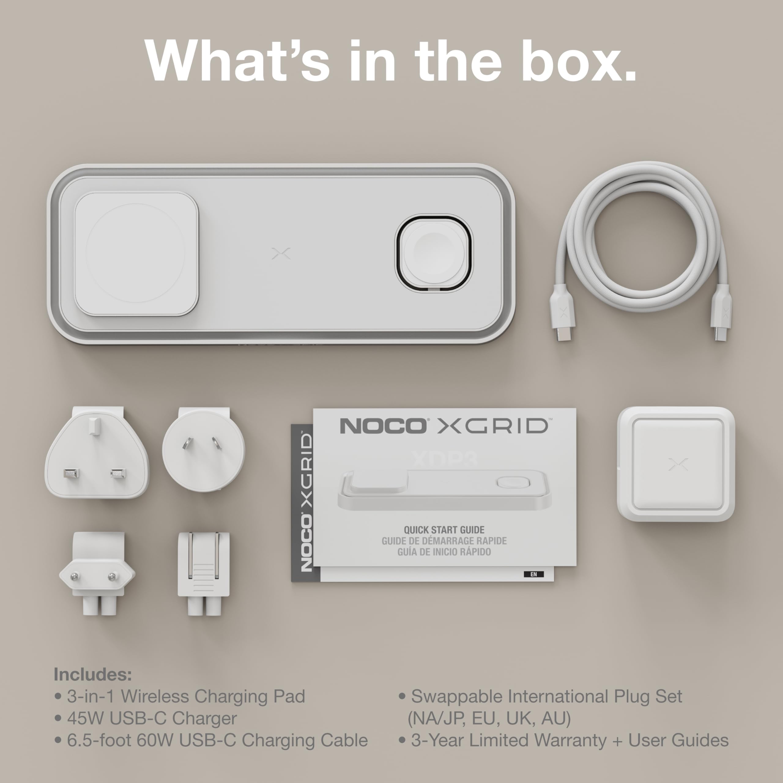 NOCO XGrid XDP3: Base di Ricarica Wireless 3-in-1 – Stazione di Ricarica per iPhone, Apple Watch e AirPods – Compatibile MagSafe, Certificata Qi2 – Con Caricatore USB-C 45W e Cavo da 2m
