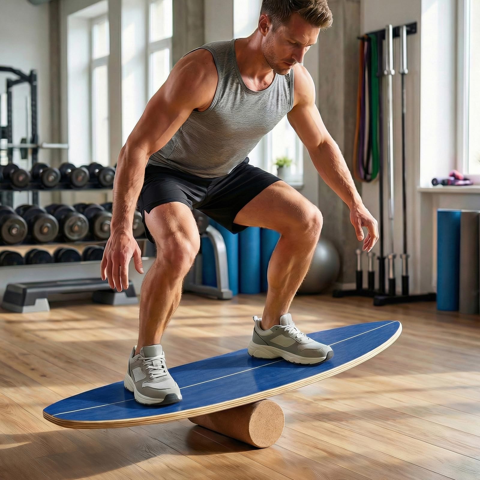 COSTWAY Tabla Equilibrio para Adultos, Balance Board de Madera con Rodillo de Corcho, Estante de Almacenamiento, Tabla Equilibrio Surf Rehabilitación Yoga y Pilates