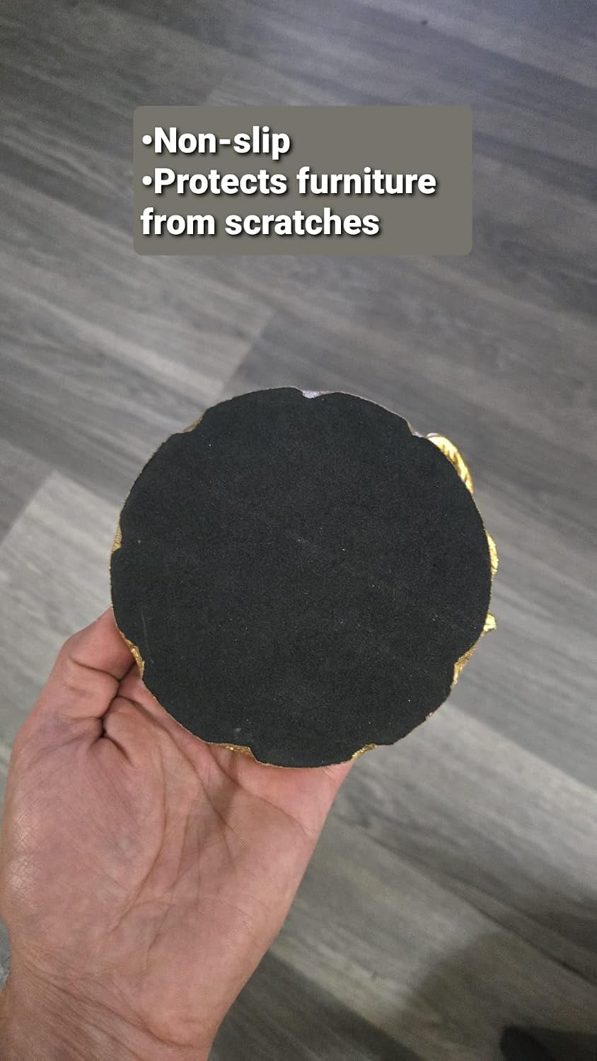 Handcrafted Brass Flower Marble Coaster - Luxury Marble Coaster for Candles - Thick and Large Marble Trivet 5 inch Dia