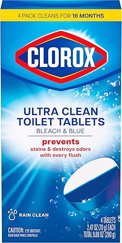 Miniatura 10 de Pastillas para inodoro Clorox Ultra Clean Bleach & Blue, aroma limpio para lluvia, 2.47 onzas cada una, 4 unidades (el paquete puede variar)