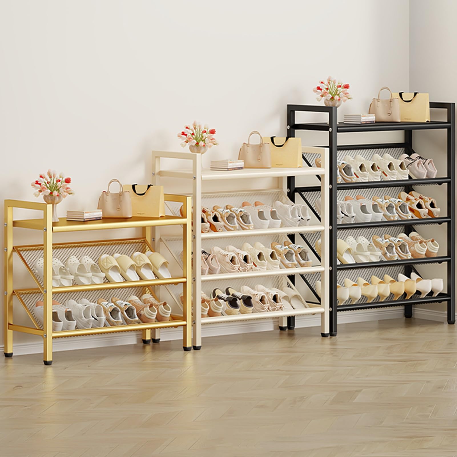 Scarpiera alta e stretta Scarpiera verticale con organizer for scarpe angolare salvaspazio aperto for ingressi di piccoli spazi(Gold,70x114cm)