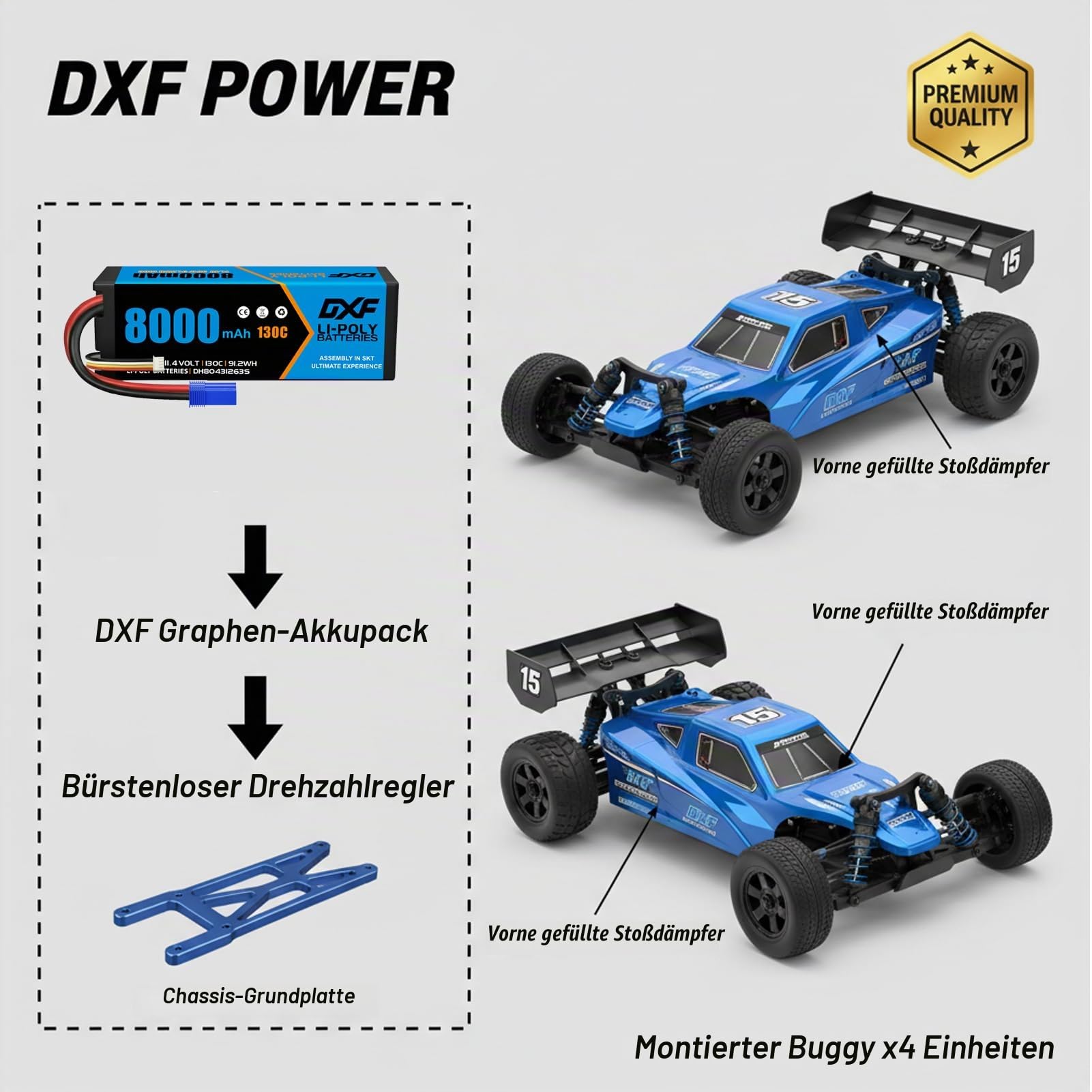 DXF 3S HV LiPo Akku 11.4V 8000mAh 130C 2 Pack mit EC5 Stecker Battery Pack für 1:8 1:10 RC Auto Truck Buggy Fahrzeuge Racing Offroad Modellbau Hochleistung Langlebig Leistungsstark Zuverlässig