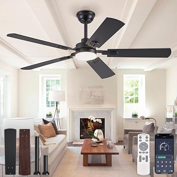 ZMISHIBO 52 Ceiling Fans with Lights and Remote, Black Modern for Indoor