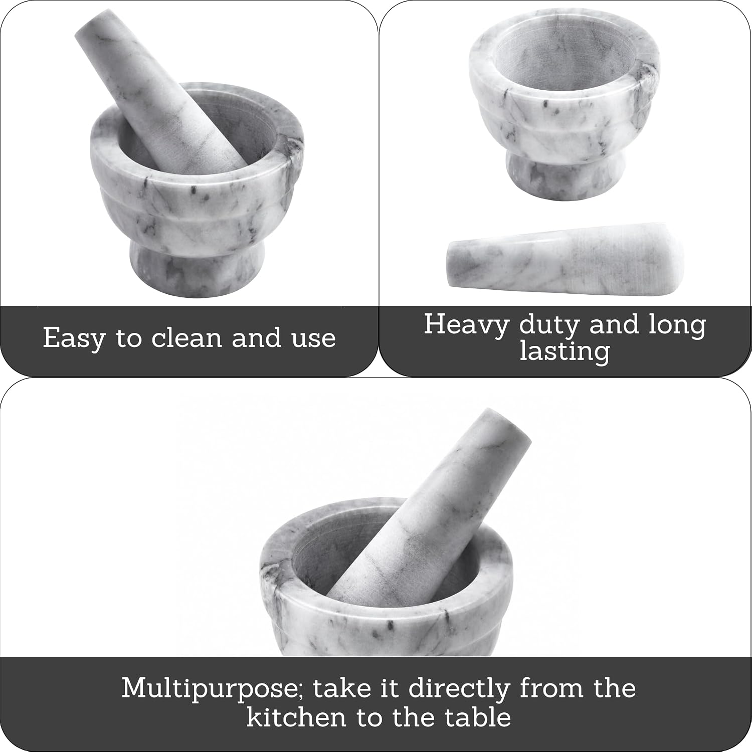 IMUSA USA Small 3.8" Marble Mortar and Pestle for Grinding and Crushing image 2