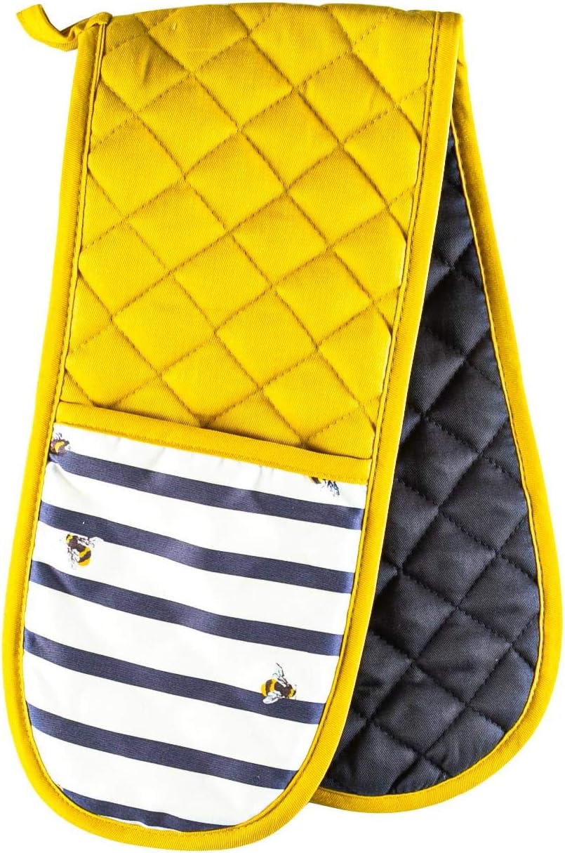 Joules Bumblebee & Stripe Double Oven Glove in Ochre with