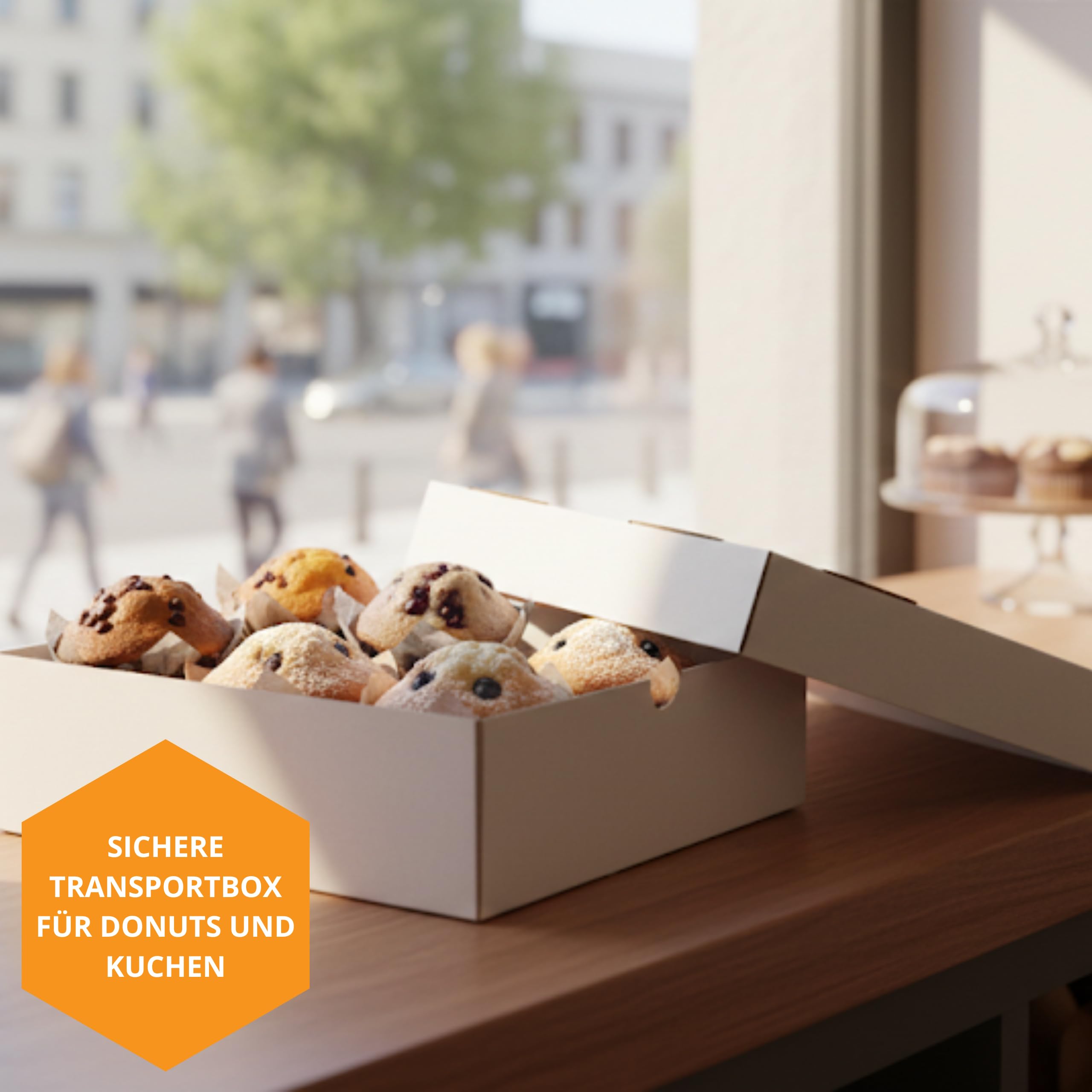 KAPAK 10er Muffin Transportbox Weiß mit Sichtfenster 30x30x10 cm - Gebäckbox für Donuts & Kuchen - Kuchenbox aus Wellpappe - Cupcake Transportbox