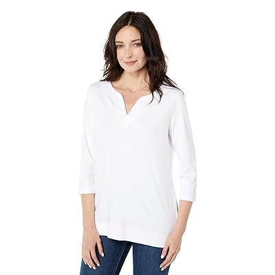 L.L.Bean Pima Tops Split Neck Tunic 3/4 Sleeve Women