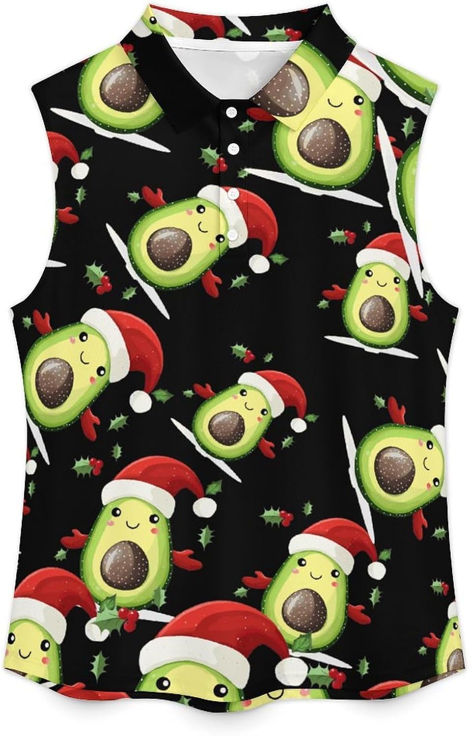 Avocado Merry Christmas Women's Golf Shirt Sleeveless Polo Shirts Tank Tops Blouses Tennis T-Shirts Casual