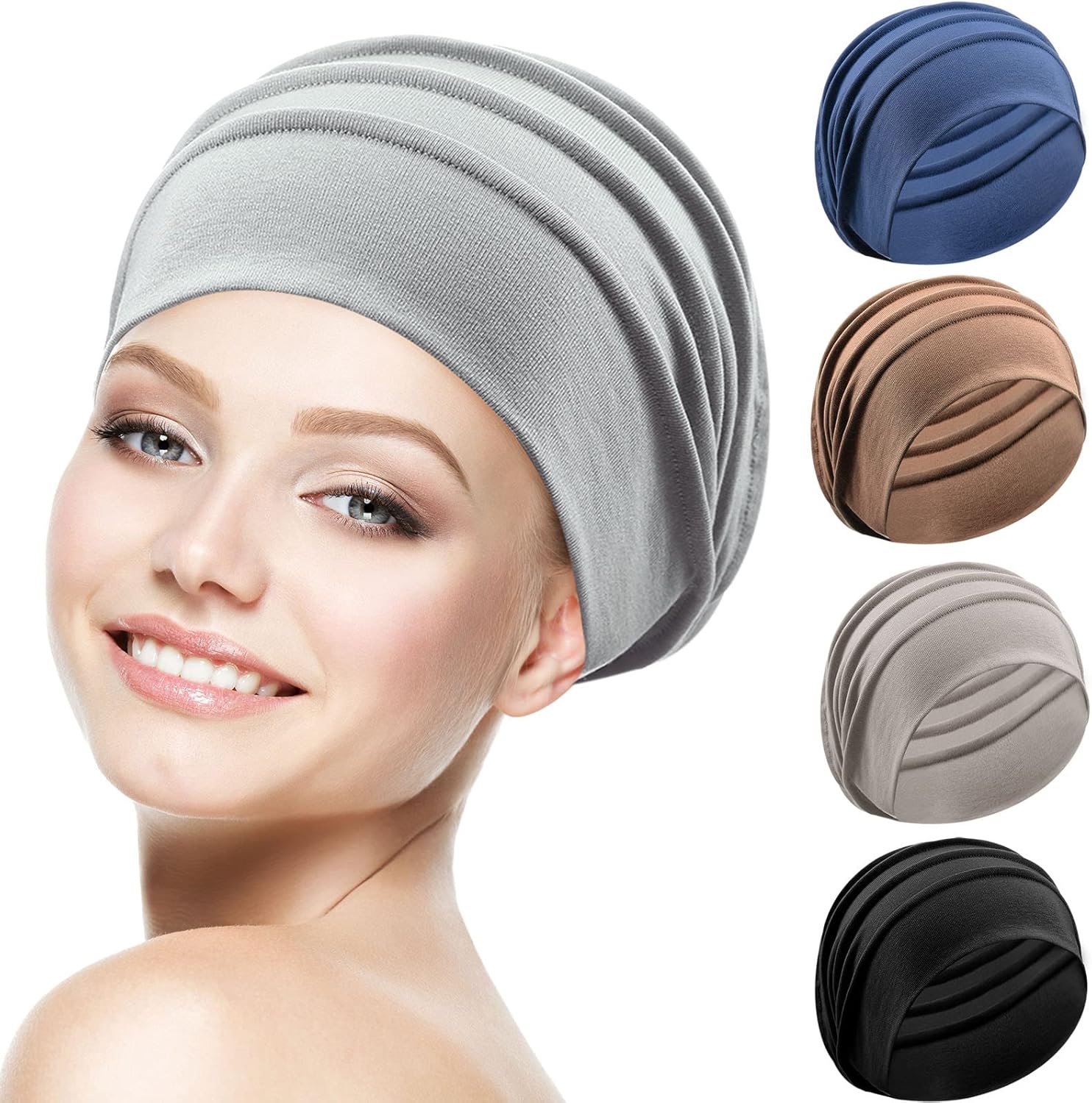 Syhood 5 Pieces Women Turban Sleep Cap Skull Cap Slouchy Beanie Soft Bonnet Hat Women for Sleeping Hair Loss - Image 6
