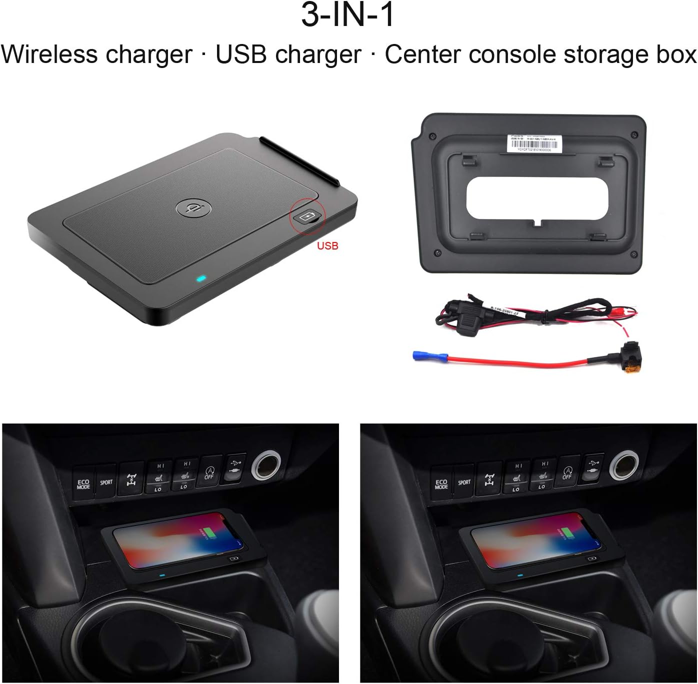 ZWNAV Wireless Car Charger Mount for Toyota RAV4 2016-2019, Container Storage Box with Wireless Charging, Qi Certified, 10W Fast Charging Compatible with iPhone Xs/XR/X, Samsung S9+ /S9 /S8/Note