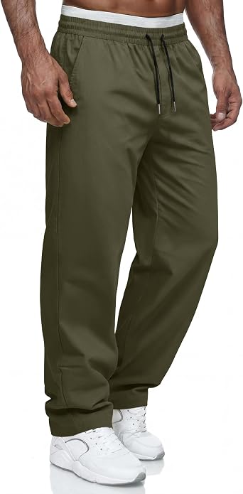 Vssjavun Mens Relaxed Fit Casual Pants Drawstring Workout Sport Joggers | elastic waist lightweight big and tall baggy pant with pockets straight leg pants for gym hiking outdoor activities