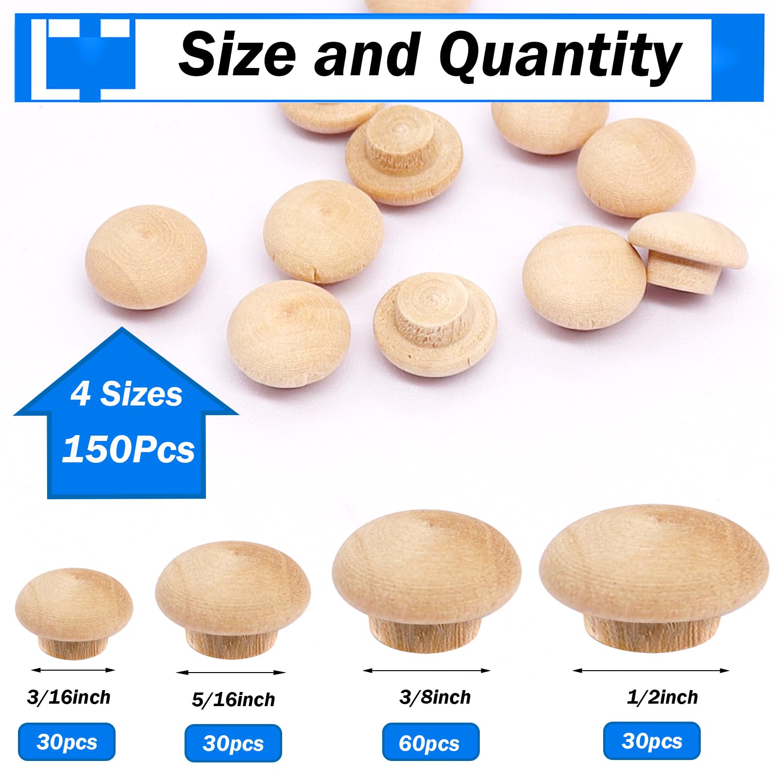 Wood Plug Kit - 150 Pcs for Furniture Repair -2