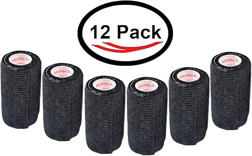 Miniatura 195 de Cinta adhesiva para veterinarios (negro) (paquete de 2) (4 pulgadas x 15 pies), autoadhesiva, adherente, cohesiva, flexible, autoadhesiva, rollo