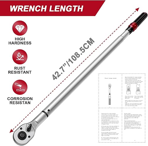 Miniatura 2 de Llave dinamométrica de 34, 100-600ft.lb135.5-815Nm Llave dinamométrica ajustable de alta precisión de doble dirección 34,  3% clic con hebilla para