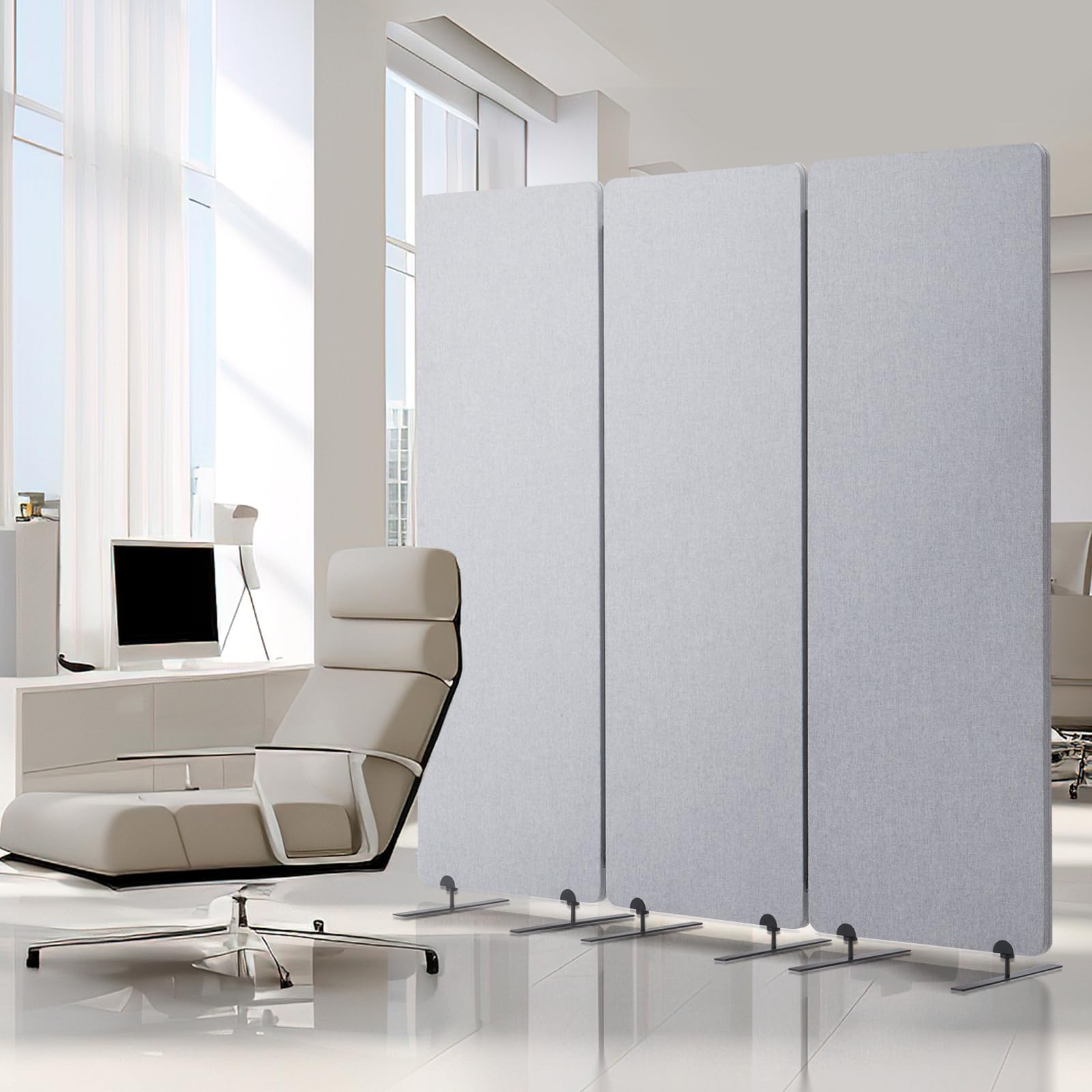 VEVOR Divisorio per Ambienti da 609,6 mm Divisorio per Ambienti Insonorizzato a 3 Pannelli, Paravento per Privacy Pieghevole, Separazione Portatile per Ambienti, per Studio Ufficio, Grigio Chiaro
