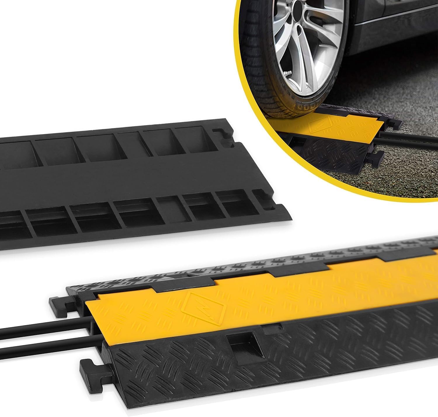 Pyle Durable Cable Ramp Protective Cover - 2,000 lbs. Heavy Duty Hose & Cable Track Protector w/ Flip-open Top Cover & 2-Ch. Groove Design, Cable Concealer for Outdoor/Indoor Use, 2 Pack - PCBLCO26X2