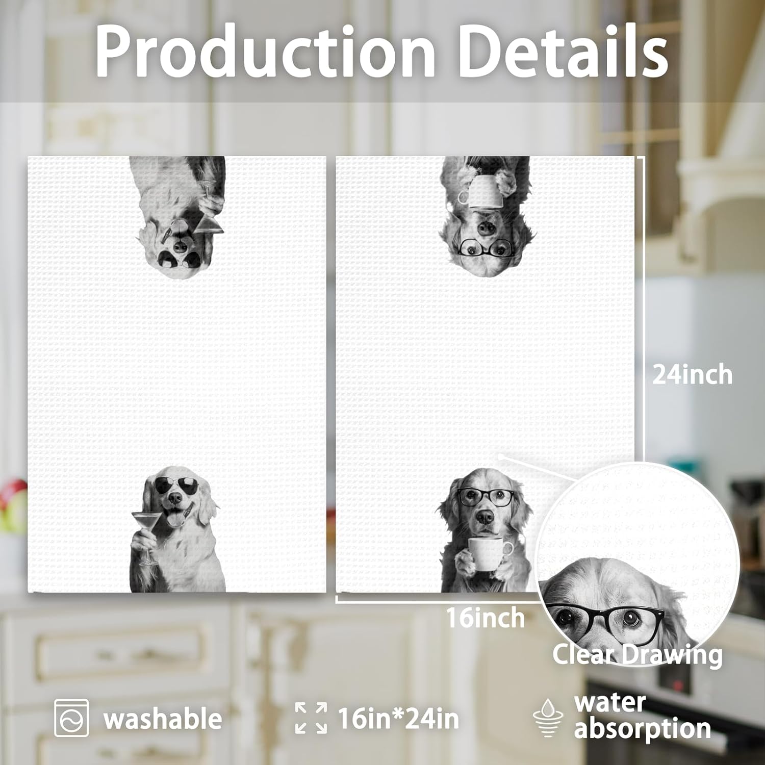 Golden Retriever Gifts Dog Kitchen Towels Set of 2, Funny Golden Retriever Drink Coffee Hand Towels, Coffee Dog Dish Towel Tea Towel for Kitchen Decorative, Funny DogKitchen Bar Decor,16x24 - Image 7