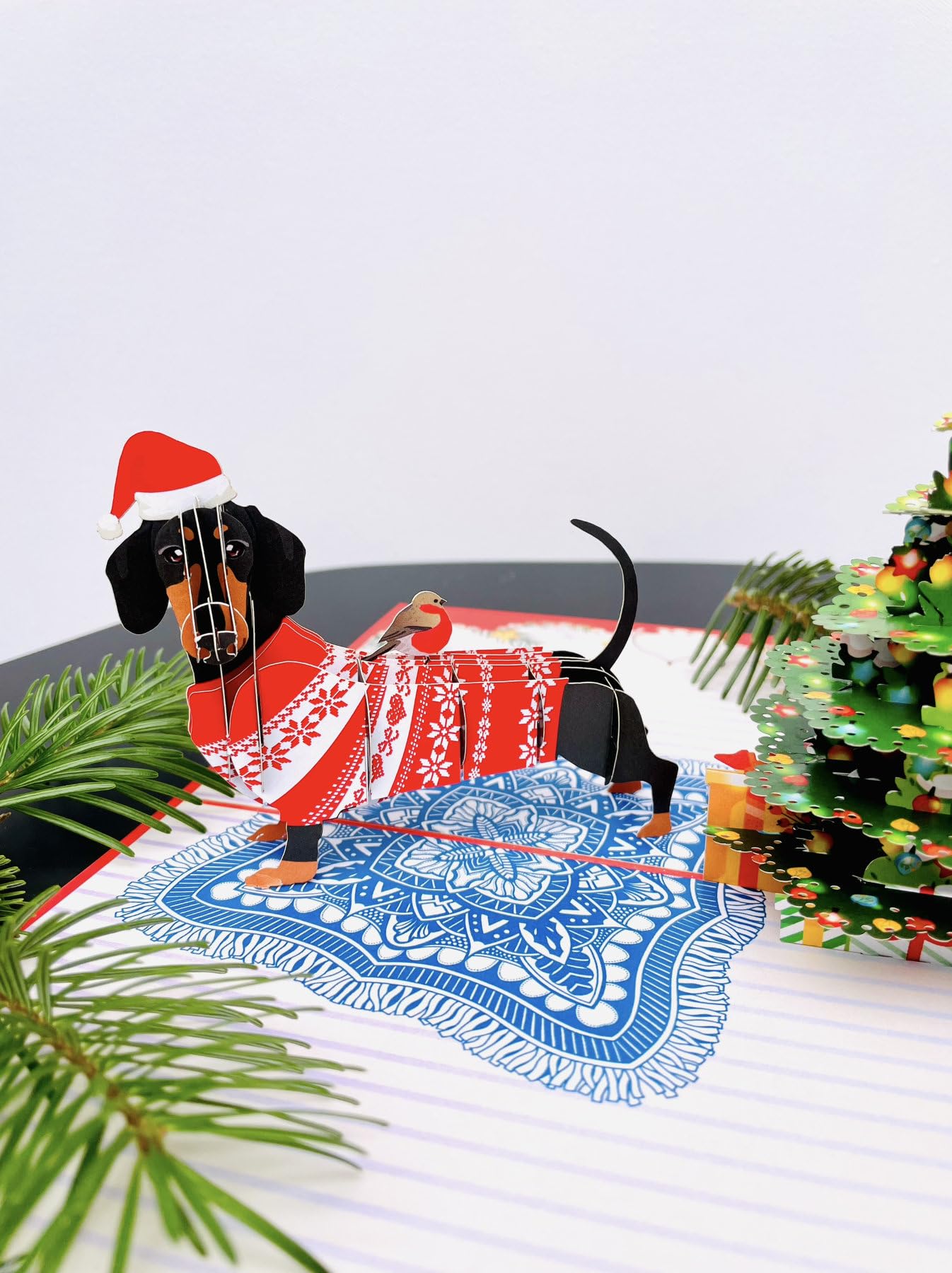 Christmas Dachshund dog 3D Pop Up card.A Delightful and fun holiday surprise greeting card gift for kids friends - Image 2