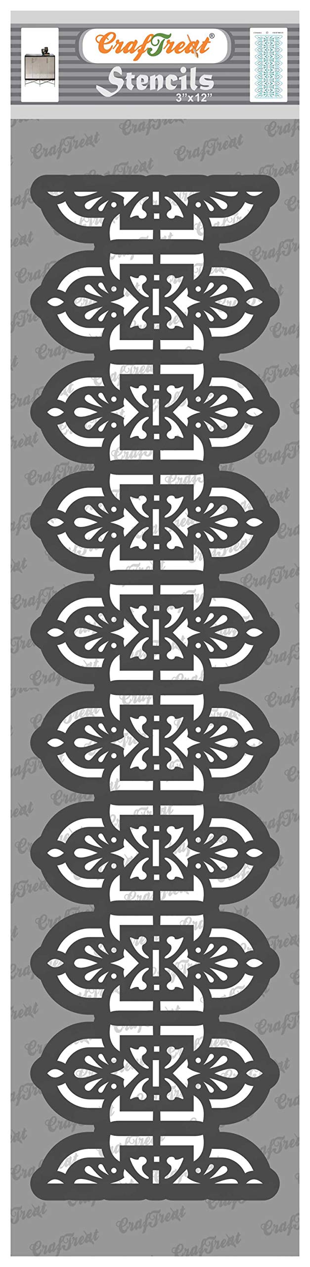 CrafTreat Border Stencils for Painting on Wood, Wall, Furniture - Reusable 3x12 Inches Lace Border Stencil for Scrapbooking and Card Making