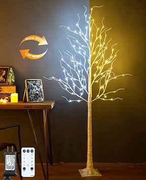 Lighted Birch Tree, 6ft 96LED Birch Tree Lights,Artificial Twig Tree Light 9Modes Timer for Indoor Outdoor Christmas Halloween Easter Tree Home Party Wedding Decor,Warm & Cool White