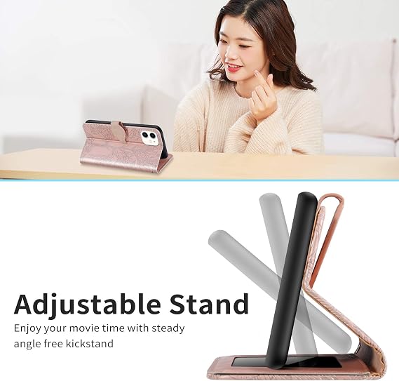 iPhone 12 Mini ウォレットケース カードホルダー/スロット付き PUレザー フリップフォリオシェル マグネット開閉 リストストラップキックスタンド 耐衝撃カバー iPhone 12 Mini 5G 5.4インチ対応 ローズゴールド